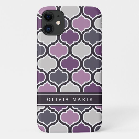 名前カラフル付き紫色の格子模様 Case-Mate iPhoneケース (裏面)