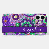 名前カラフル付き花柄 – ナス Case-Mate iPhoneケース (裏面 (横))