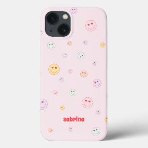 名前カラフル付き顔ハート目 iPhone 13ケース