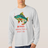 名前カラフル付き魚釣りデザイン Tシャツ (正面)