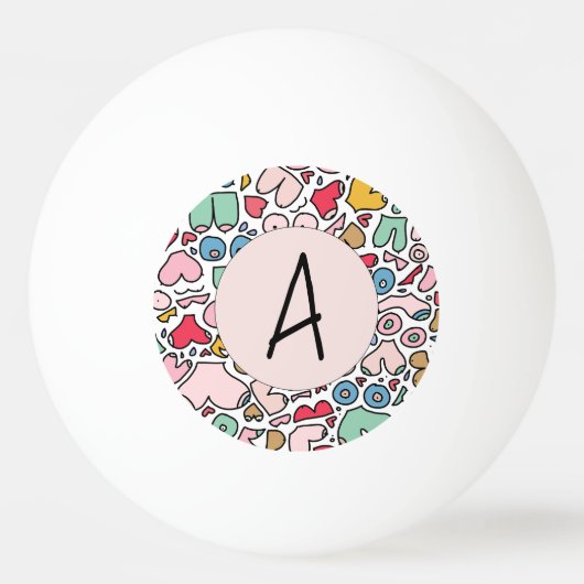 名前カラフル胸パターン石コースター 卓球ボール (正面)