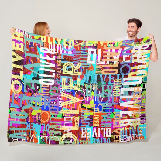 名前カラフル複製アートパターンタイポグラフィ フリースブランケット (インサイチュ)