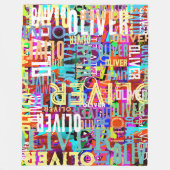 名前カラフル複製アートパターンタイポグラフィ フリースブランケット (正面)