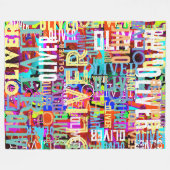 名前カラフル複製アートパターンタイポグラフィ フリースブランケット (正面(横))