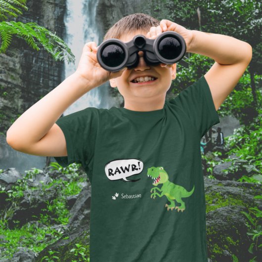 名前カラフルTレックス少年の恐竜のパターン Tシャツ