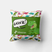 名前カラフルT-レックスグリーンの恐竜パターン クッション (裏面)