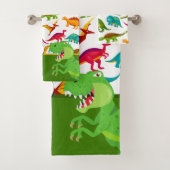 名前カラフルT-レックスグリーンの恐竜パターン バスタオルセット (インサイチュ)