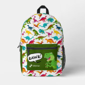 名前カラフルT-レックスグリーンの恐竜パターン プリントバックパック (正面)