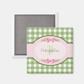 名前ガーリー付きグリーンジンガム・モノグラム マグネット (正面/裏面)