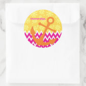 名前ガーリー付きピンクのシボロンオレンジいかり ラウンドシール (バッグ)