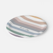 名前ガーリー付きベージュ青ストライプワイド水平オプション ペーパープレート (アングル)