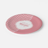 名前ガーリー付き淡いピ千鳥格子のックモノグラム ペーパープレート (アングル)