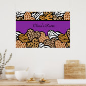 名前ガーリー付き紫アニマルプリントハート ポスター (キッチン)