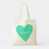 名前ガーリー付き緑のハートトート トートバッグ (裏面)