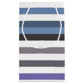 名前ガーリー付き青い灰色の横向きストライプ横向き文字 スモールペーパーバッグ (裏面)