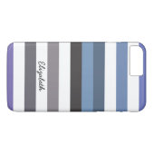名前ガーリー付き青い灰色の横向きストライプ横向き文字 Case-Mate iPhoneケース (裏面(横))