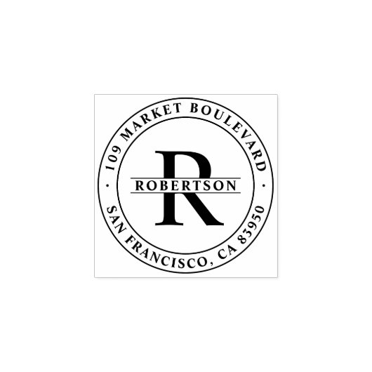 名前クラシックと差出人住所付きモノグラム ラバースタンプ (インプリント)