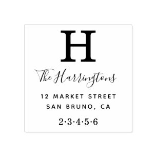 名前クラシックと差出人住所付きモノグラム ラバースタンプ