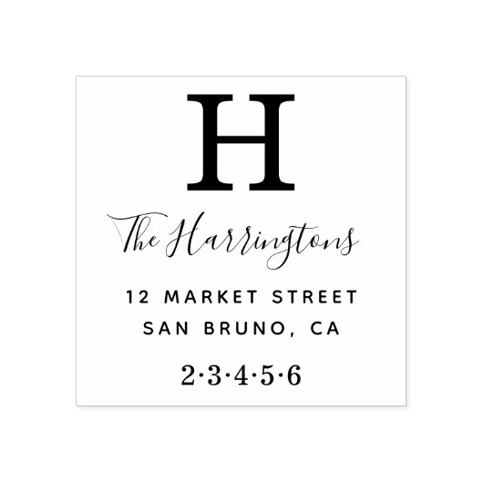 名前クラシックと差出人住所付きモノグラム ラバースタンプ (インプリント)