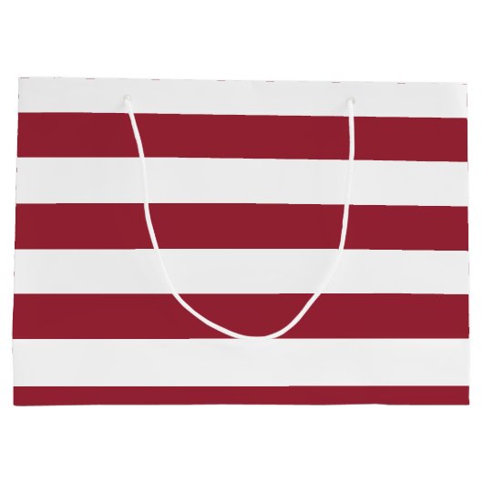 名前クラシック付き幅広クリムゾン赤ストライプ色の ラージペーパーバッグ (裏面)