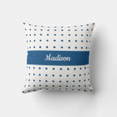名前クラシック付き白の水玉模様青のパターン クッション (裏面)