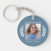 名前クラスのフォト石板ブルー両面卒業 キーホルダー (正面)