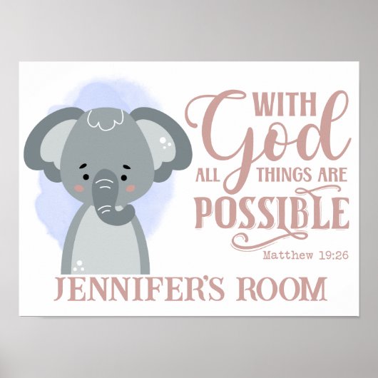 名前クリスチャンキュートベビーエレファントバイブル引用文 ポスター (正面)