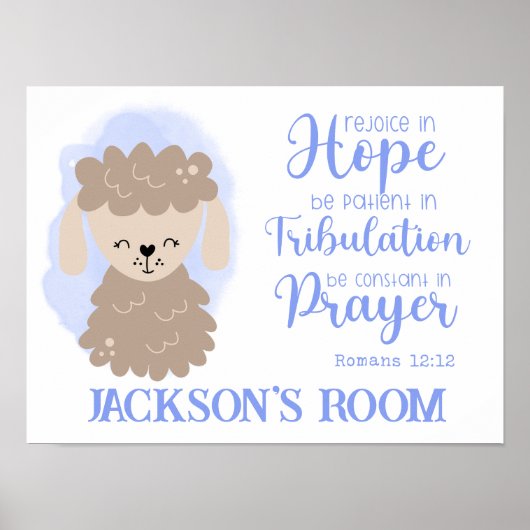 名前クリスチャンキュートベビーシープバイブル引用文 ポスター (正面)
