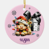 名前クリスマスオーナメントハイランド牛 セラミックオーナメント (正面)