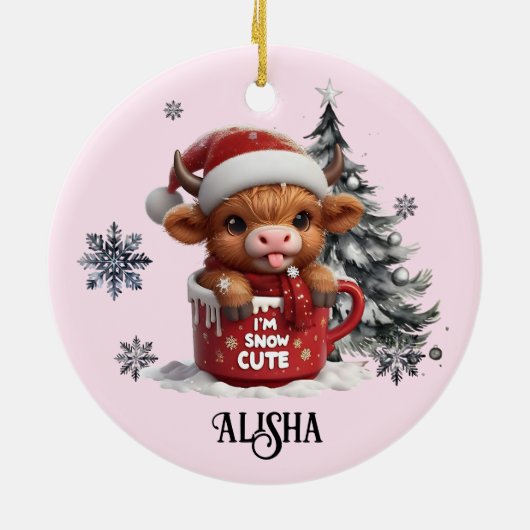 名前クリスマスオーナメント雪かわいいハイランド牛 セラミックオーナメント (裏面)