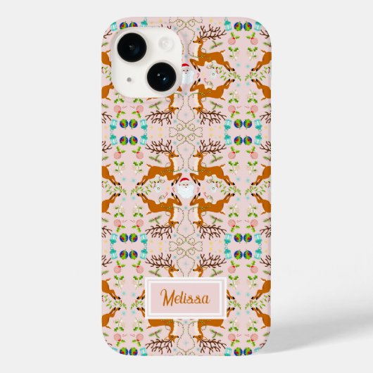 名前クリスマストナカイピンクのシームレスなパターン Case-Mate iPhoneケース (裏面)