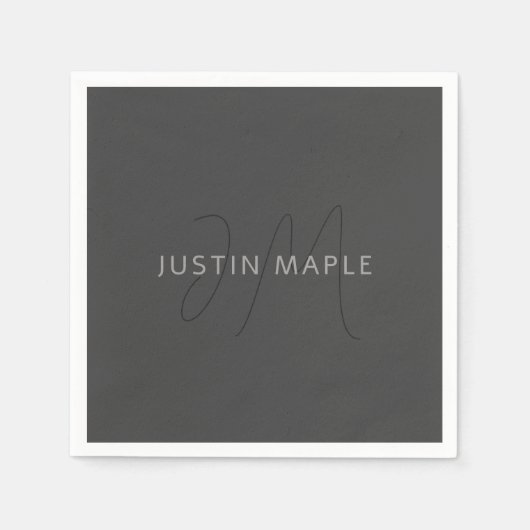 名前クールとモノグラムの検索 |濃い灰色 スタンダードカクテルナプキン (正面)