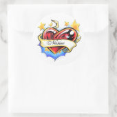 名前クール入れステッカー付きハート ラウンドシール (バッグ)