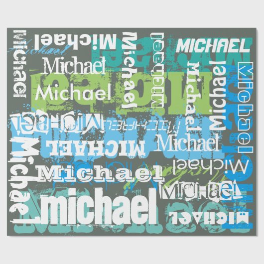 名前グレイパーソナライズされたブルーグリーンサブウェイアート ラッピングペーパー (フラット)