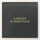 名前グレーイエロープロフェッショナルミニマルスタイリッシュリスト ガラスコースター (正面)