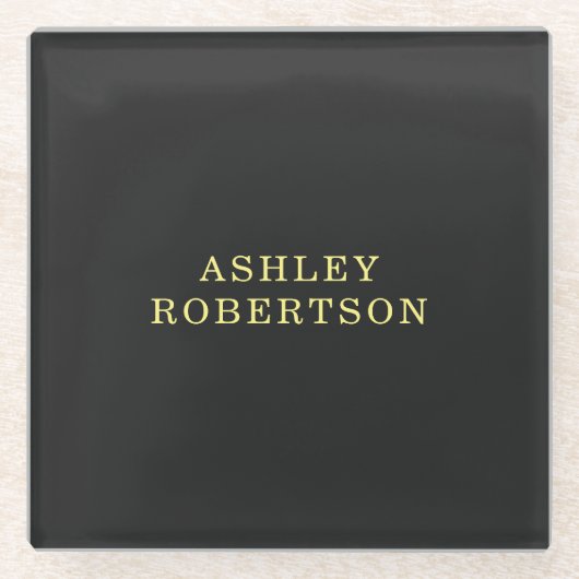 名前グレーイエロープロフェッショナルミニマルスタイリッシュリスト ガラスコースター (正面)