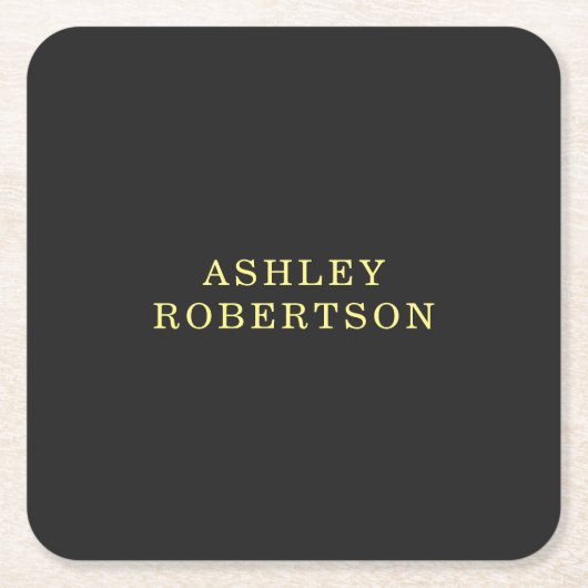 名前グレーイエロープロフェッショナルミニマルスタイリッシュリスト スクエアペーパーコースター (正面)