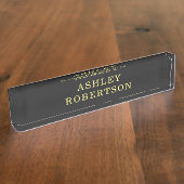 名前グレーイエロープロフェッショナルミニマルスタイリッシュリスト デスクネームプレート (側面)