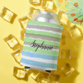 名前グレーグリーンブルーウェットカラーストライプオプション 缶クーラー