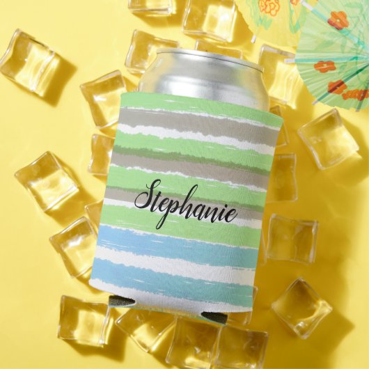 名前グレーグリーンブルーウェットカラーストライプオプション 缶クーラー (インサイチュ 夏)