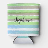 名前グレーグリーンブルーウェットカラーストライプオプション 缶クーラー (正面)