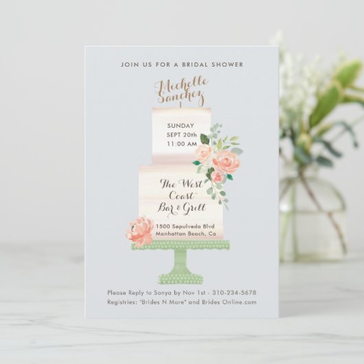 名前ケーキトッパーウォーターカラーフローラブライダルシャワー 招待状 (スタンド正面)