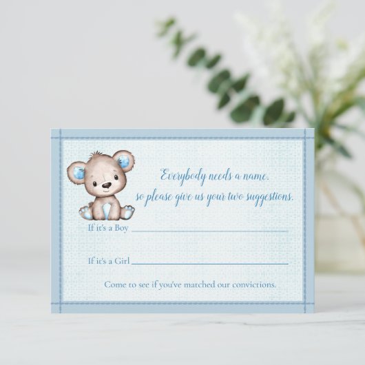 名前ゲームかわいい茶色のクマ男の子赤ちゃんシャワーゲーム エンクロージャーカード (スタンド正面)