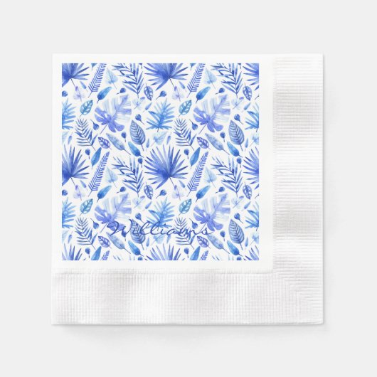 名前コバルトブルー熱帯離れカクテル 縁ありカクテルナプキン (正面)