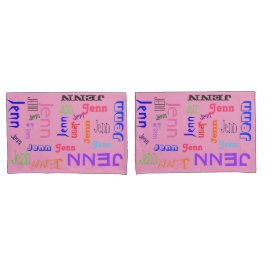 名前コラージュ🎁素晴らしいワードクラウドおもしろいFaホットピンク 枕カバー