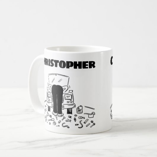 名前コーヒーマグ付き車の整備士のためのギフト コーヒーマグカップ (正面左)