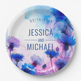 💍名前コーンフラワーとラベンダーエレガンス ペーパープレート