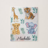 名前サファリパーソナライズされたジャングル動物の子供 ジグソーパズル (縦)