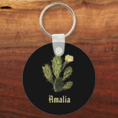 名前サボテン花ヴィンテージスケッチブラックキーチェーン キーホルダー (正面)
