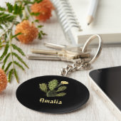 名前サボテン花ヴィンテージスケッチブラックキーチェーン キーホルダー (側面)